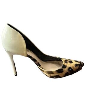 JUSTFAB Treyva cream color with leopard‎ print Really nice faux patent size 9
